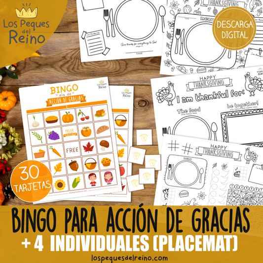 Bingo "Día de Acción de Gracias" + 4 "placemat" (individuales)