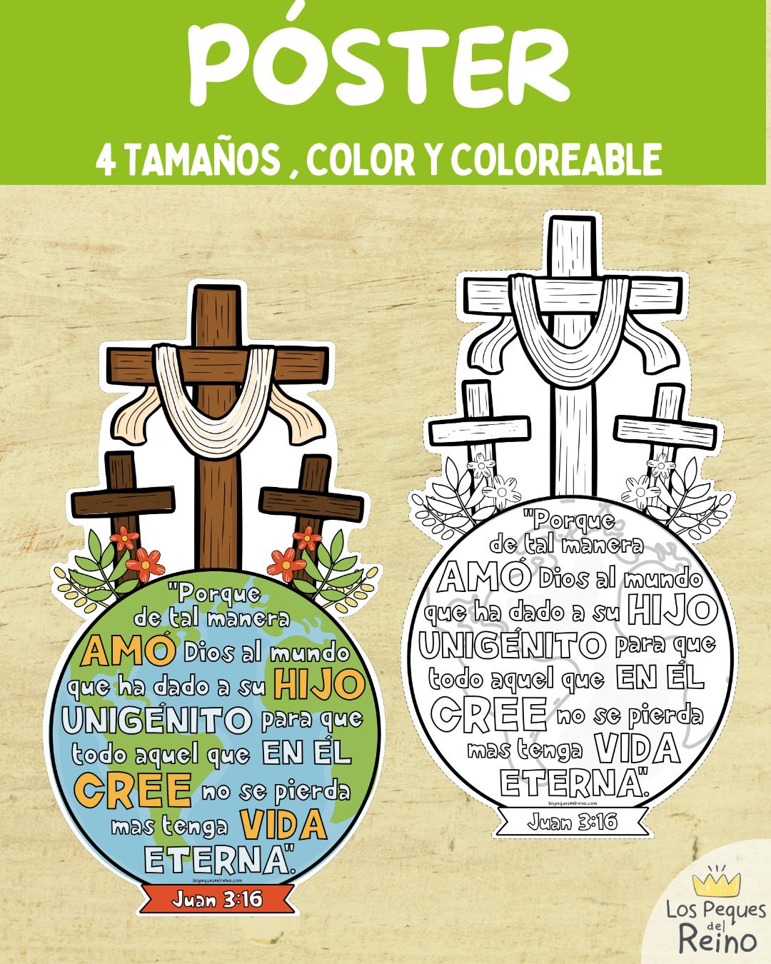 ✝️¡NUEVO! - Póster Cruz + verso Juan 3:16 - Semana Santa - A4