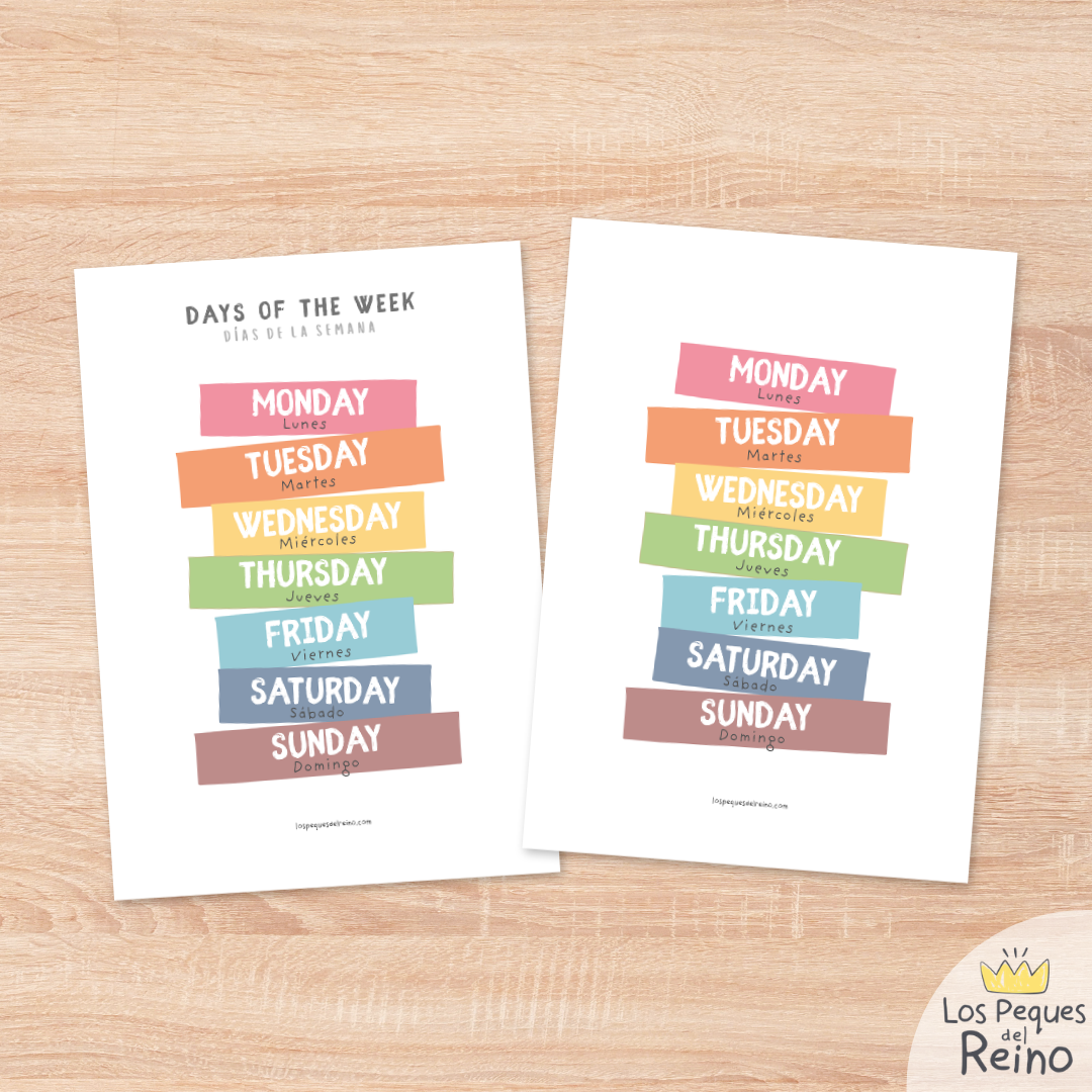 Póster educativo - Días de la Semana - bilingüe (Inglés/Español)