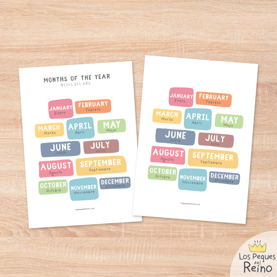 Póster educativo - Meses del año - bilingüe (Inglés/Español)