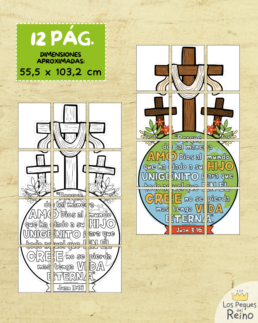 ✝️¡NUEVO! - Póster Cruz + verso Juan 3:16 - Semana Santa - A4