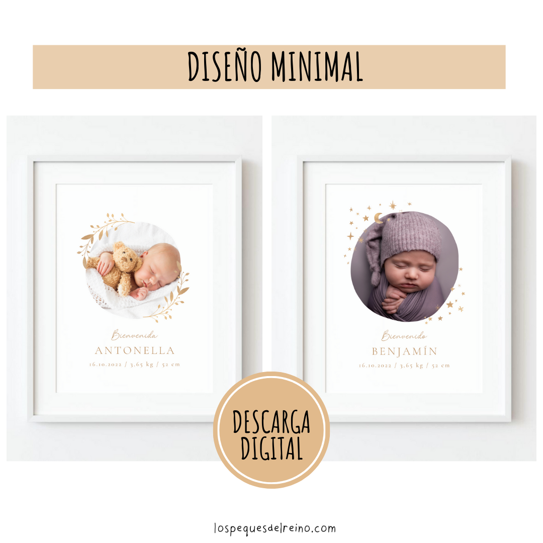 Póster personalizable nacimiento bebé - Diseño Mínimal