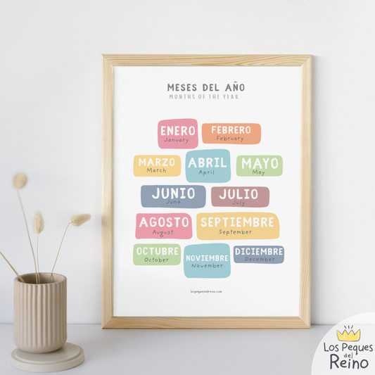 Póster educativo - Meses del año - bilingüe (Inglés/Español)
