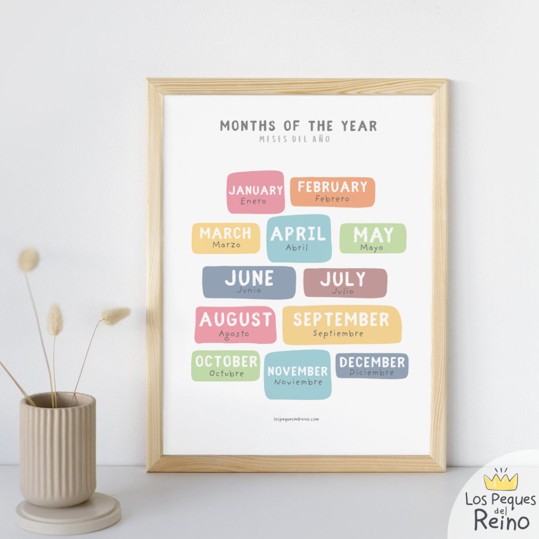 Póster educativo - Meses del año - bilingüe (Inglés/Español)