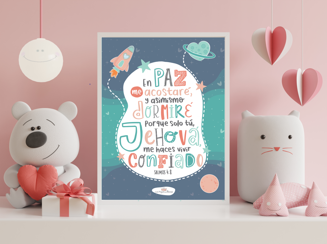 Lámina decorativa Salmos 4:8 (para niñas) - imprimible